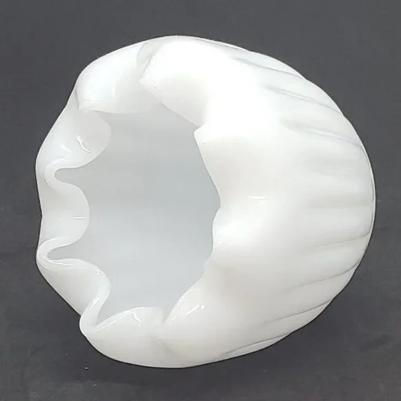 Translucent Milk Glass Rose Bowl with Ruffled Edge - Picture 5 of 7